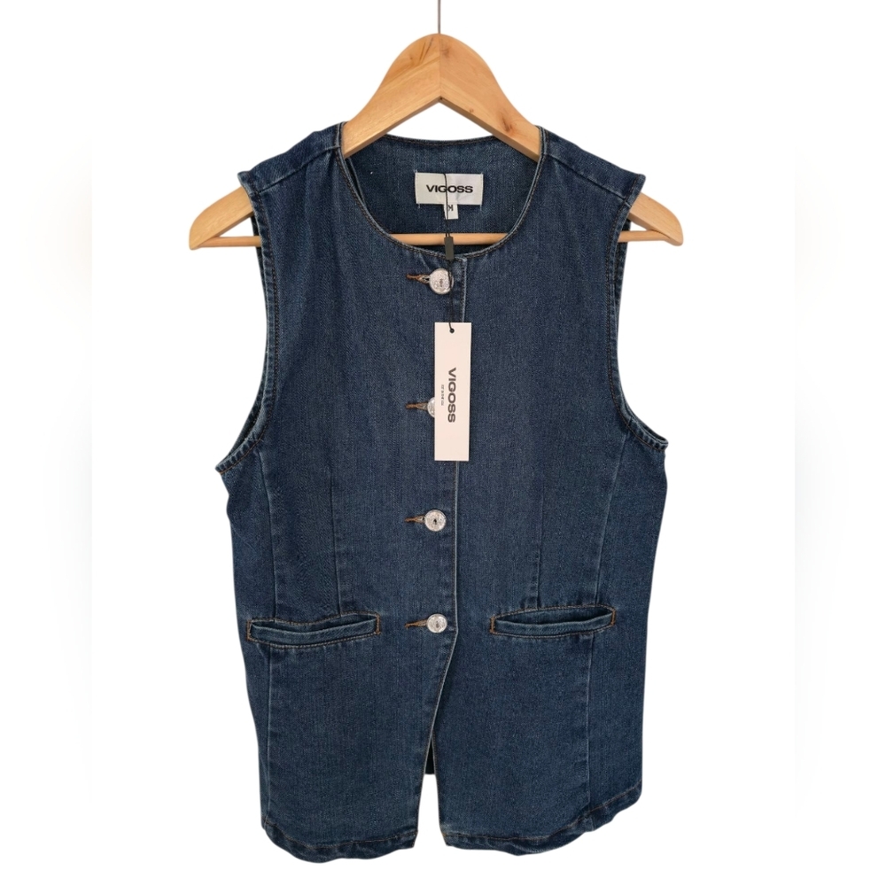 NWT Vigoss Blue Denim Button Vest Size Medium